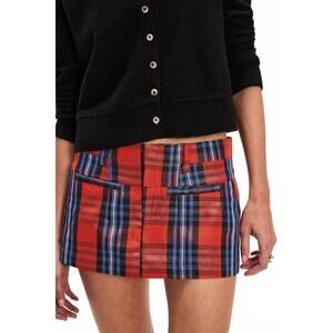 NEW FREE PEOPLE mille fleurs micro skirt in red squash combo